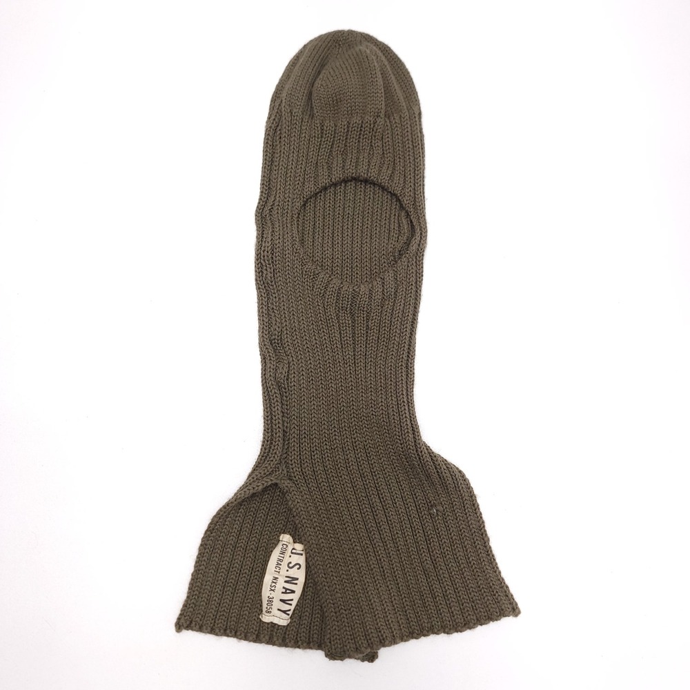 Vintage US Navy Wool Balaclava Face Mask Olive Drab Green NXSX-38058 USN Hood